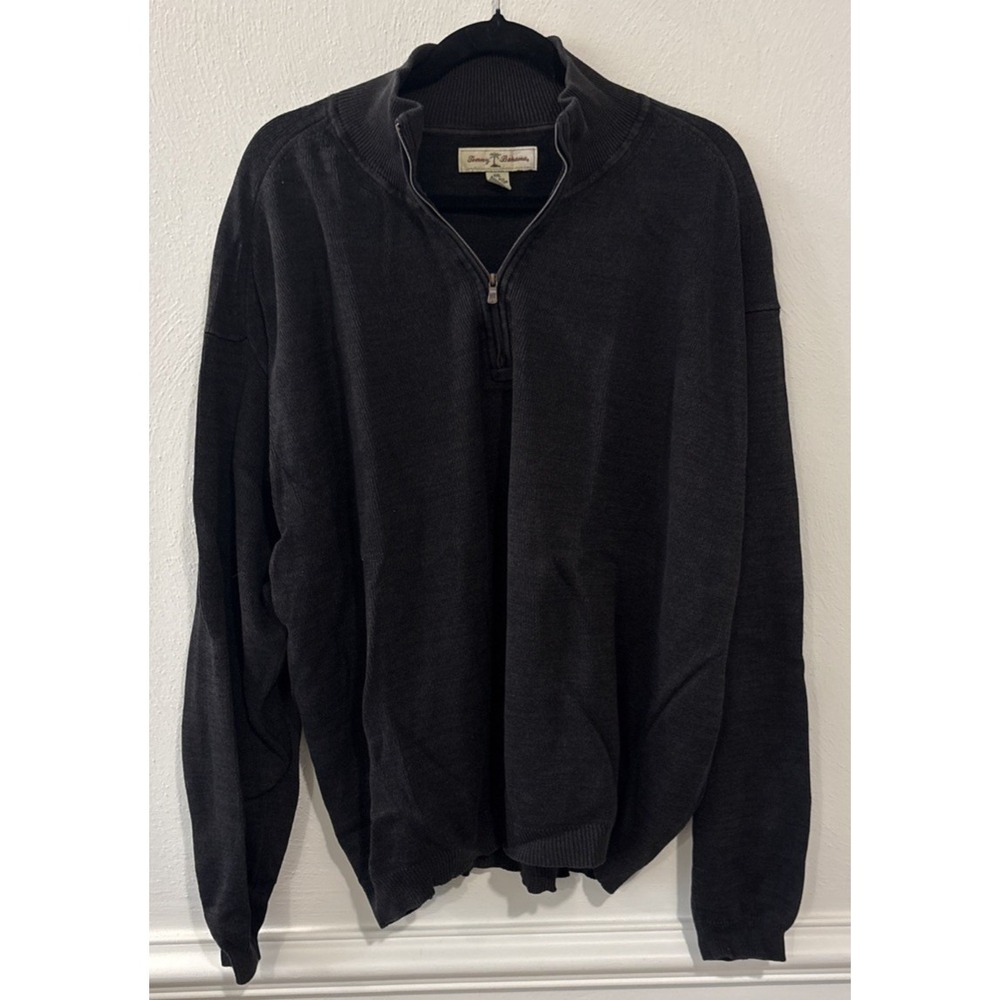 Tommy Bahama 1/4 Zip Sweater Mens XXL Black Silk Blend Pullover